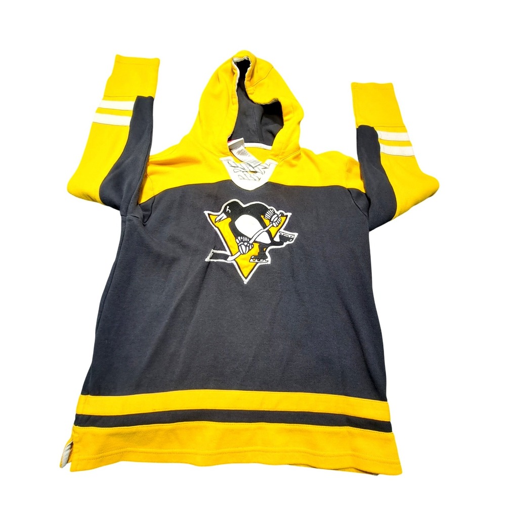 NHL Pittsburgh Penguins Youth Lace Up Hoodie Sweatshirt Yellow Black XL 18/20